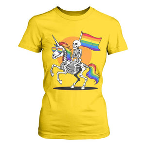 Funny Skeleton Riding Unicorn LGBTQ Pride T Shirt For Women Rainbow Fantasy Graphic TS12 Daisy Print Your Wear
