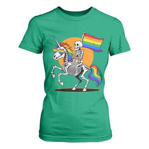Funny Skeleton Riding Unicorn LGBTQ Pride T Shirt For Women Rainbow Fantasy Graphic TS12 Irish Green Print Your Wear