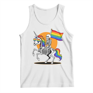 Funny Skeleton Riding Unicorn LGBTQ Pride Tank Top Rainbow Fantasy Graphic TS12 White Print Your Wear