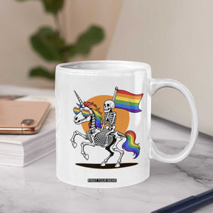 Funny Skeleton Riding Unicorn LGBTQ Pride Coffee Mug Rainbow Fantasy Graphic TS12 Print Your Wear