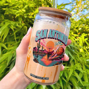 Game Day San Antonio Pride Glass Can Retro Western Pink Neon