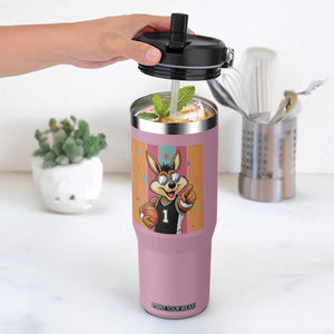 Funny Coyote Playing Basketball Flip Straw Tumbler Hoops Fan Gift