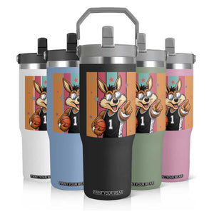 Funny Coyote Playing Basketball Flip Straw Tumbler Hoops Fan Gift