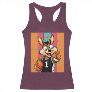 Funny Coyote Playing Basketball Racerback Tank Top Hoops Fan Gift