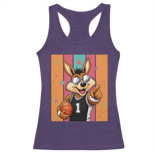 Funny Coyote Playing Basketball Racerback Tank Top Hoops Fan Gift