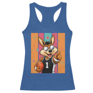 Funny Coyote Playing Basketball Racerback Tank Top Hoops Fan Gift