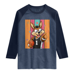 Funny Coyote Playing Basketball Raglan Shirt Hoops Fan Gift