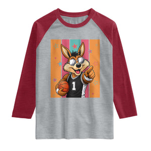 Funny Coyote Playing Basketball Raglan Shirt Hoops Fan Gift