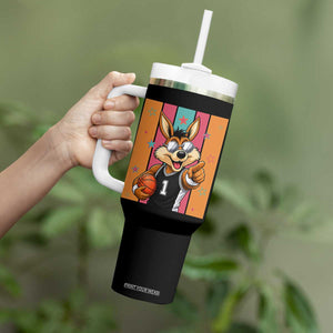 Funny Coyote Playing Basketball Tumbler With Handle Hoops Fan Gift