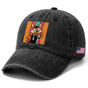 Funny Coyote Playing Basketball Washed Cotton Baseball Cap Hoops Fan Gift