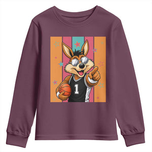 Funny Coyote Playing Basketball Youth Sweatshirt Hoops Fan Gift