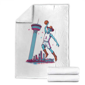 Funny Alien Cowboy Dunking Basketball Throw Blanket San Antonio Skyline