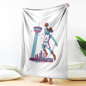 Funny Alien Cowboy Dunking Basketball Throw Blanket San Antonio Skyline