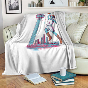 Funny Alien Cowboy Dunking Basketball Throw Blanket San Antonio Skyline