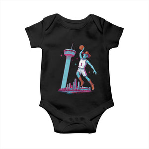 Funny Alien Cowboy Dunking Basketball Baby Onesie San Antonio Skyline