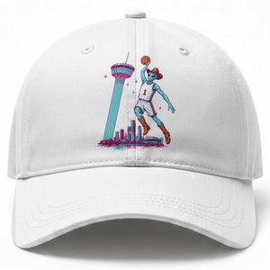 Funny Alien Cowboy Dunking Basketball Baseball Cap San Antonio Skyline