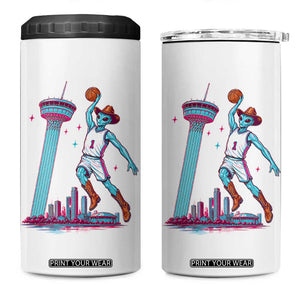 Funny Alien Cowboy Dunking Basketball 4 in 1 Can Cooler Tumbler San Antonio Skyline