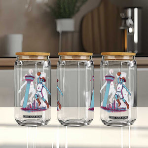 Funny Alien Cowboy Dunking Basketball Glass Can San Antonio Skyline