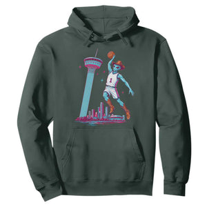 Funny Alien Cowboy Dunking Basketball Hoodie San Antonio Skyline TS12 Dark Forest Green Print Your Wear