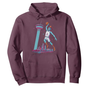 Funny Alien Cowboy Dunking Basketball Hoodie San Antonio Skyline TS12 Maroon Print Your Wear
