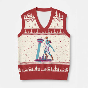 Funny Alien Cowboy Dunking Basketball V-Neck Knit Sweater Vest San Antonio Skyline