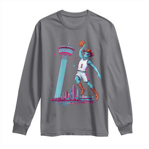 Funny Alien Cowboy Dunking Basketball Long Sleeve Shirt San Antonio Skyline TS12 Charcoal Print Your Wear