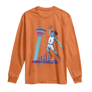 Funny Alien Cowboy Dunking Basketball Long Sleeve Shirt San Antonio Skyline TS12 Orange Print Your Wear