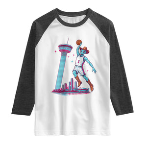 Funny Alien Cowboy Dunking Basketball Raglan Shirt San Antonio Skyline