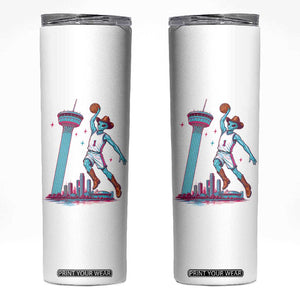 Funny Alien Cowboy Dunking Basketball Skinny Tumbler San Antonio Skyline