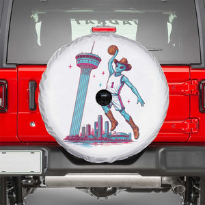 Funny Alien Cowboy Dunking Basketball Spare Tire Cover San Antonio Skyline