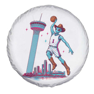 Funny Alien Cowboy Dunking Basketball Spare Tire Cover San Antonio Skyline