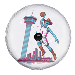 Funny Alien Cowboy Dunking Basketball Spare Tire Cover San Antonio Skyline