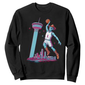 Funny Alien Cowboy Dunking Basketball Sweatshirt San Antonio Skyline