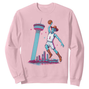Funny Alien Cowboy Dunking Basketball Sweatshirt San Antonio Skyline