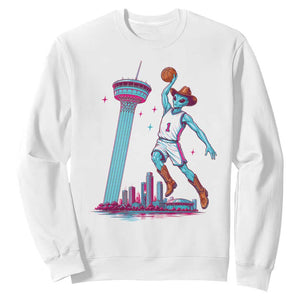 Funny Alien Cowboy Dunking Basketball Sweatshirt San Antonio Skyline