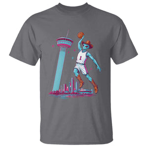 Funny Alien Cowboy Dunking Basketball T Shirt San Antonio Skyline