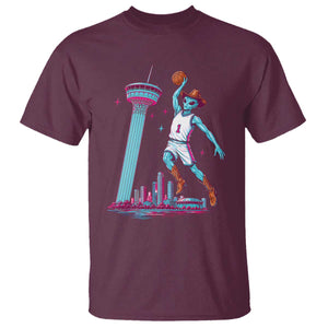 Funny Alien Cowboy Dunking Basketball T Shirt San Antonio Skyline