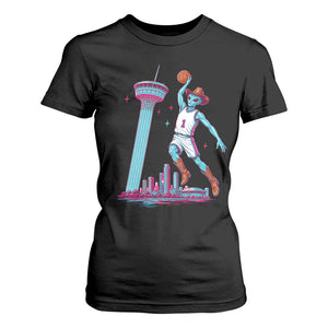 Funny Alien Cowboy Dunking Basketball T Shirt For Women San Antonio Skyline