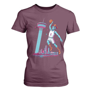 Funny Alien Cowboy Dunking Basketball T Shirt For Women San Antonio Skyline