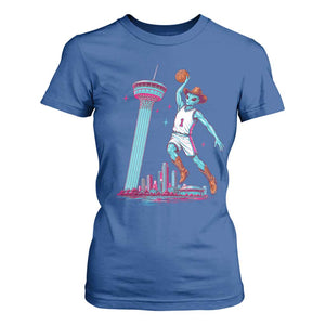 Funny Alien Cowboy Dunking Basketball T Shirt For Women San Antonio Skyline