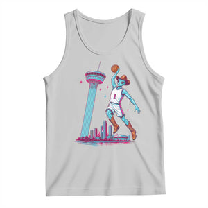 Funny Alien Cowboy Dunking Basketball Tank Top San Antonio Skyline