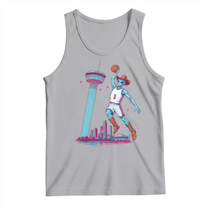 Funny Alien Cowboy Dunking Basketball Tank Top San Antonio Skyline