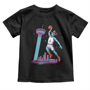 Funny Alien Cowboy Dunking Basketball Toddler T Shirt San Antonio Skyline