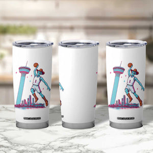 Funny Alien Cowboy Dunking Basketball Tumbler Cup San Antonio Skyline