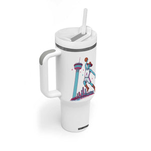 Funny Alien Cowboy Dunking Basketball Tumbler With Handle San Antonio Skyline