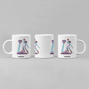 Funny Alien Cowboy Dunking Basketball Coffee Mug San Antonio Skyline