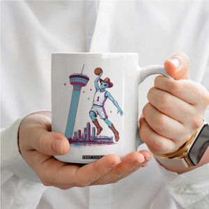 Funny Alien Cowboy Dunking Basketball Coffee Mug San Antonio Skyline
