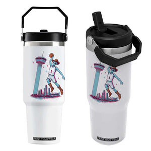Funny Alien Cowboy Dunking Basketball Flip Straw Tumbler San Antonio Skyline