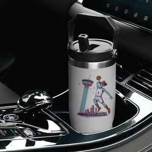 Funny Alien Cowboy Dunking Basketball Flip Straw Tumbler San Antonio Skyline