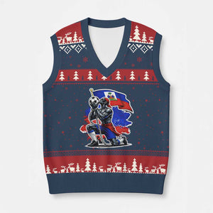 Proud Haiti Soccer Fan V-Neck Knit Sweater Vest Ayiti Heritage Pride